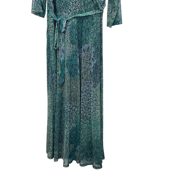 Kate & Lily Womens Green Multicolor Wrap Maxi Dress Size 20W Mesh Stretchy Lined - Picture 14 of 16
